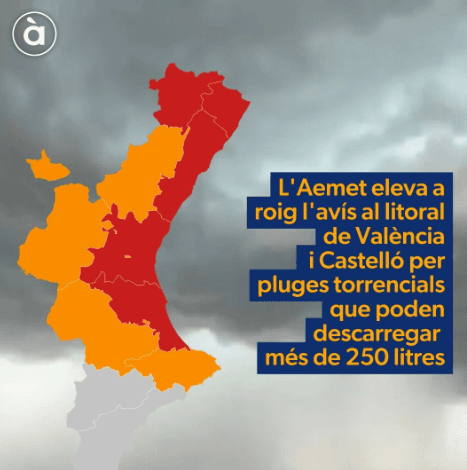 Aemet activa alerta roja en Valencia y Castellón